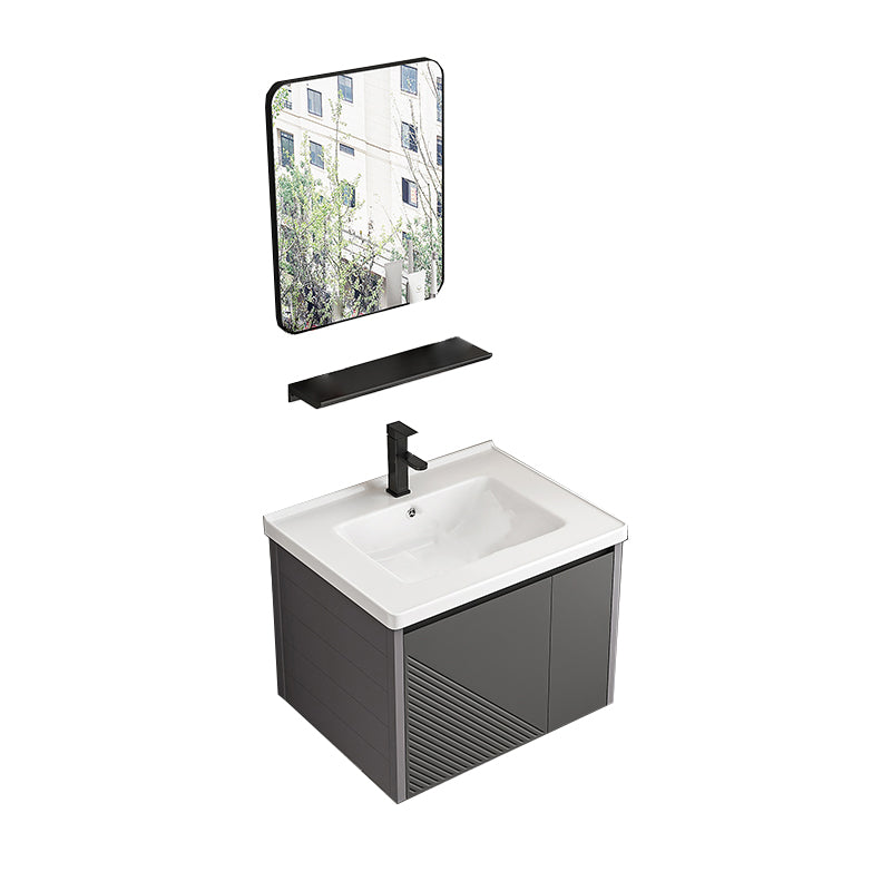 Modern Gray Metal Base Vanity Single-Sink Rectangular Wall Mount Vanity Set