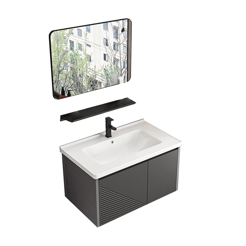 Modern Gray Metal Base Vanity Single-Sink Rectangular Wall Mount Vanity Set