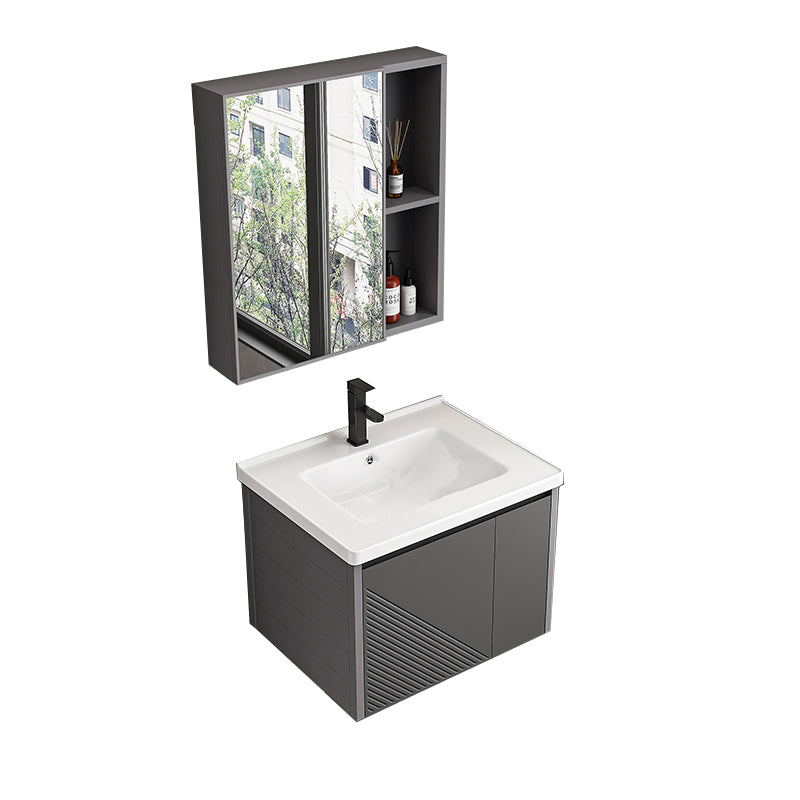 Modern Gray Metal Base Vanity Single-Sink Rectangular Wall Mount Vanity Set