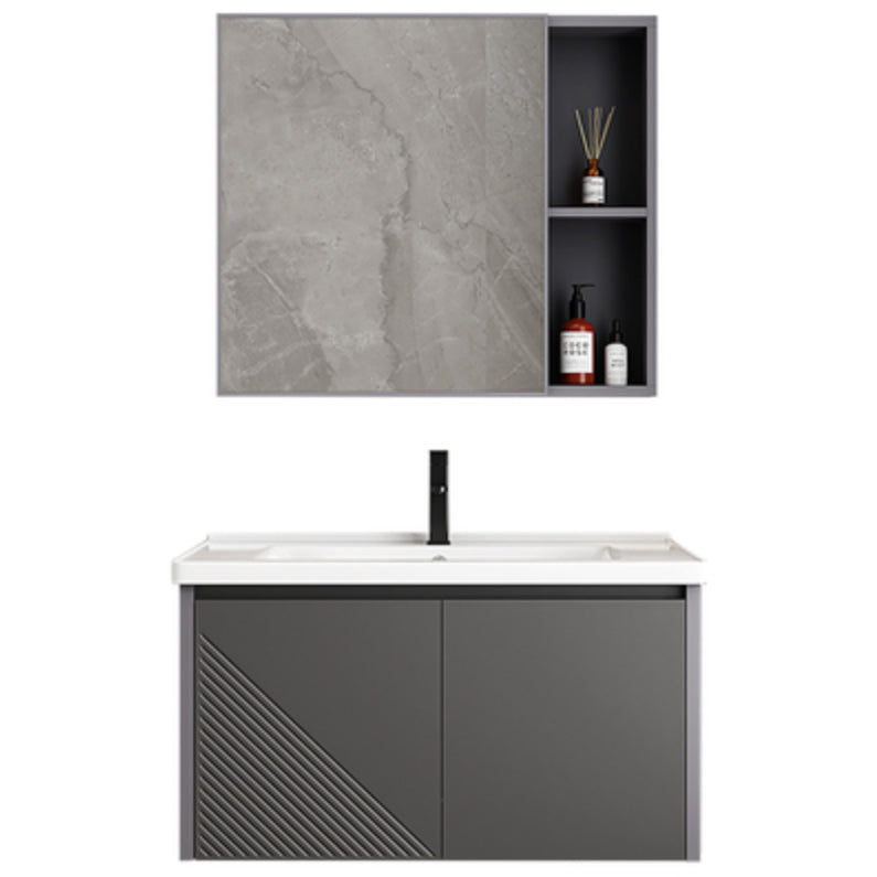 Modern Gray Metal Base Vanity Single-Sink Rectangular Wall Mount Vanity Set