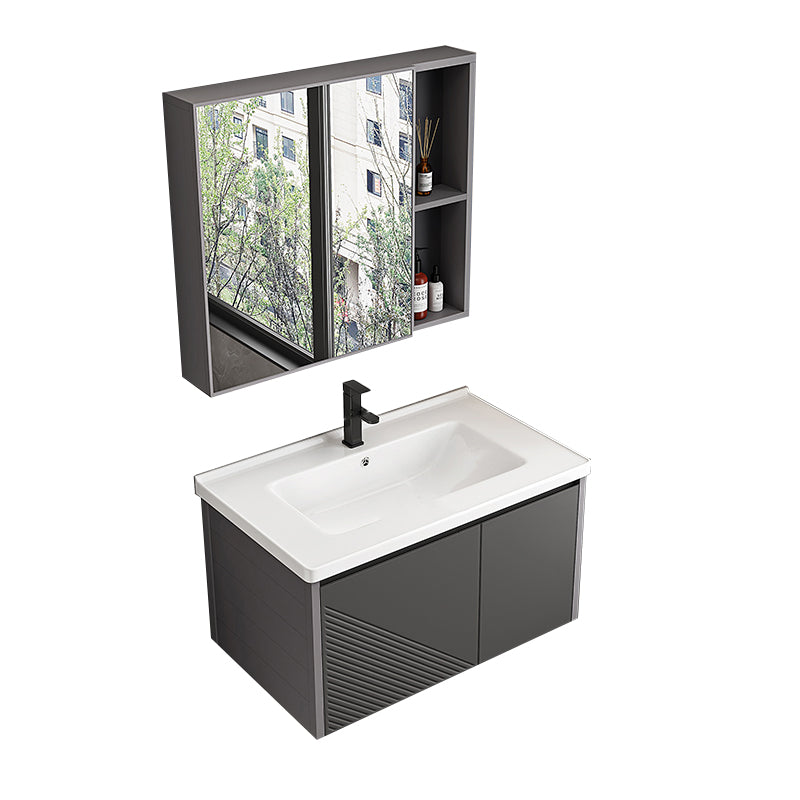 Modern Gray Metal Base Vanity Single-Sink Rectangular Wall Mount Vanity Set