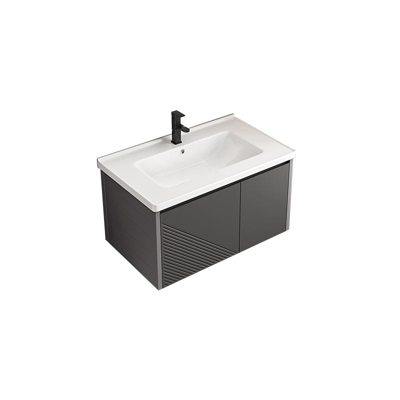 Modern Gray Metal Base Vanity Single-Sink Rectangular Wall Mount Vanity Set