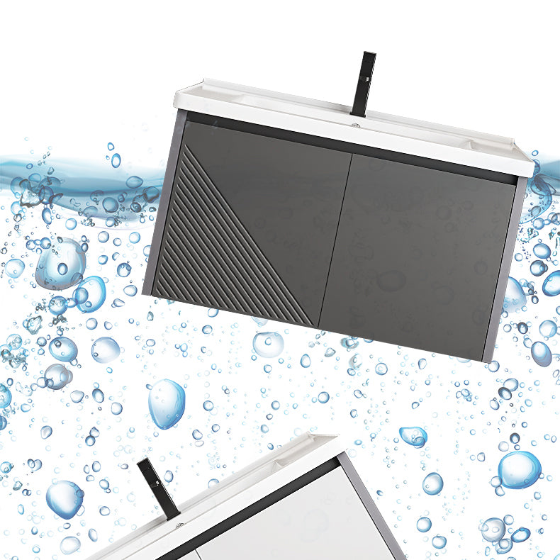 Modern Gray Metal Base Vanity Single-Sink Rectangular Wall Mount Vanity Set