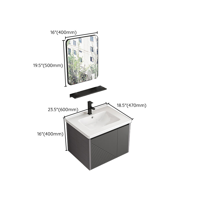 Modern Gray Metal Base Vanity Single-Sink Rectangular Wall Mount Vanity Set