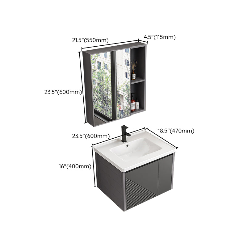 Modern Gray Metal Base Vanity Single-Sink Rectangular Wall Mount Vanity Set