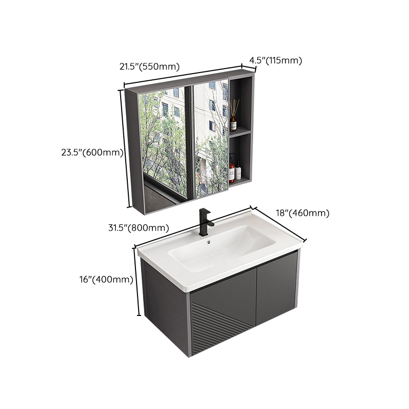 Modern Gray Metal Base Vanity Single-Sink Rectangular Wall Mount Vanity Set
