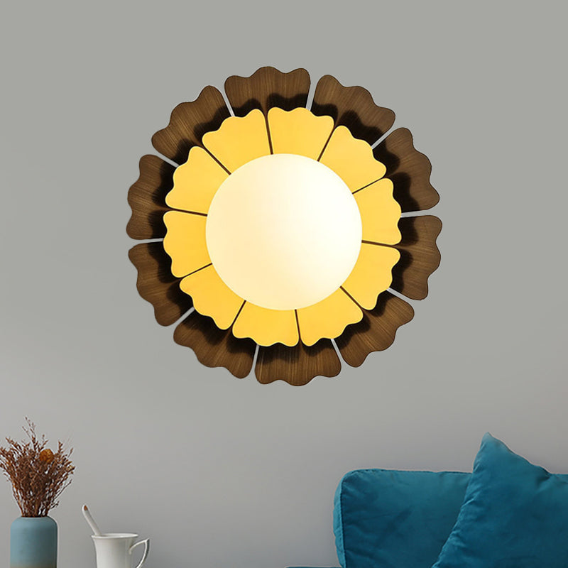 Iluminación de pared de vidrio esbelto de orbe de orbe de 1 cabeza LED LED amarillo y marrón Spluse de pared con placa de espalda con placa de espalda de girasol