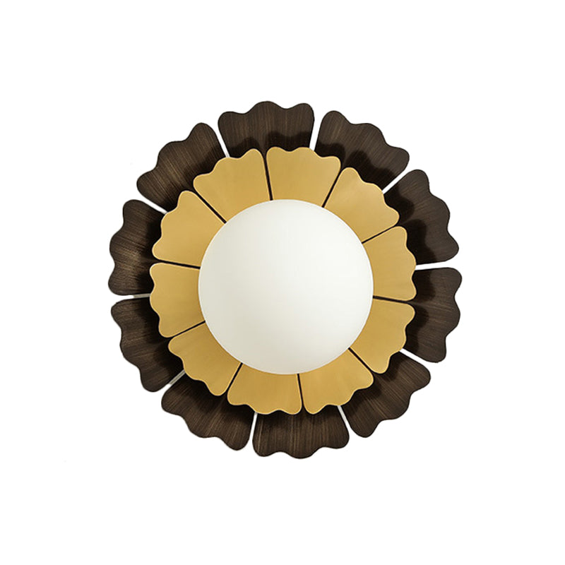 Iluminación de pared de vidrio esbelto de orbe de orbe de 1 cabeza LED LED amarillo y marrón Spluse de pared con placa de espalda con placa de espalda de girasol