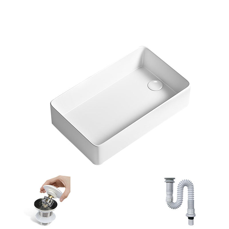 Traditional Vessel Bathroom Sink Porcelain with Pop-Up Drain Basin Sink