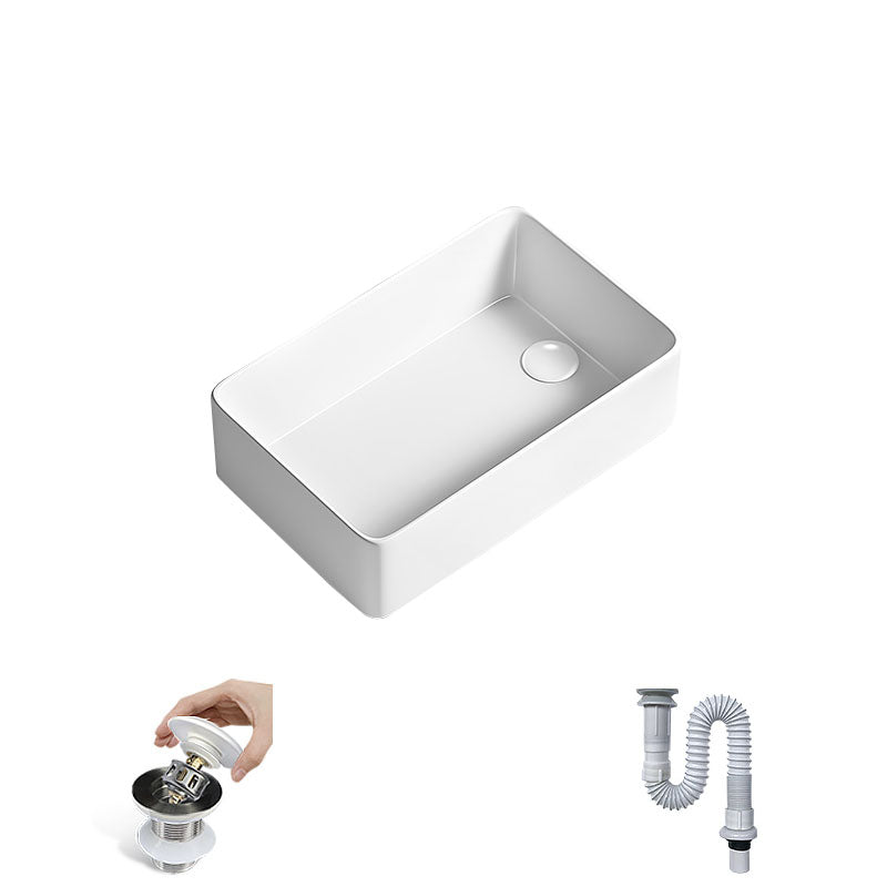 Traditional Vessel Bathroom Sink Porcelain with Pop-Up Drain Basin Sink