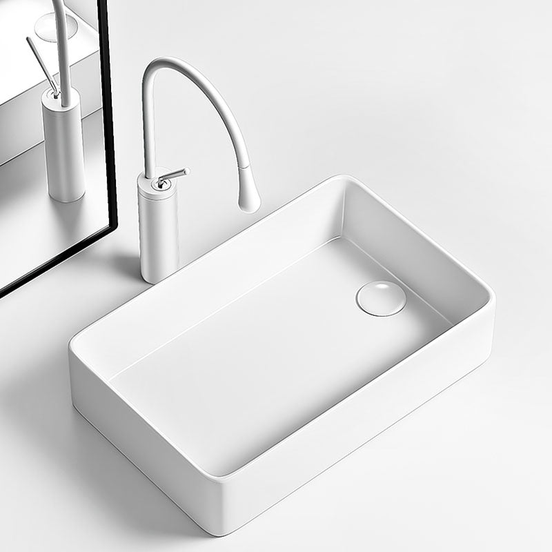 Traditional Vessel Bathroom Sink Porcelain with Pop-Up Drain Basin Sink