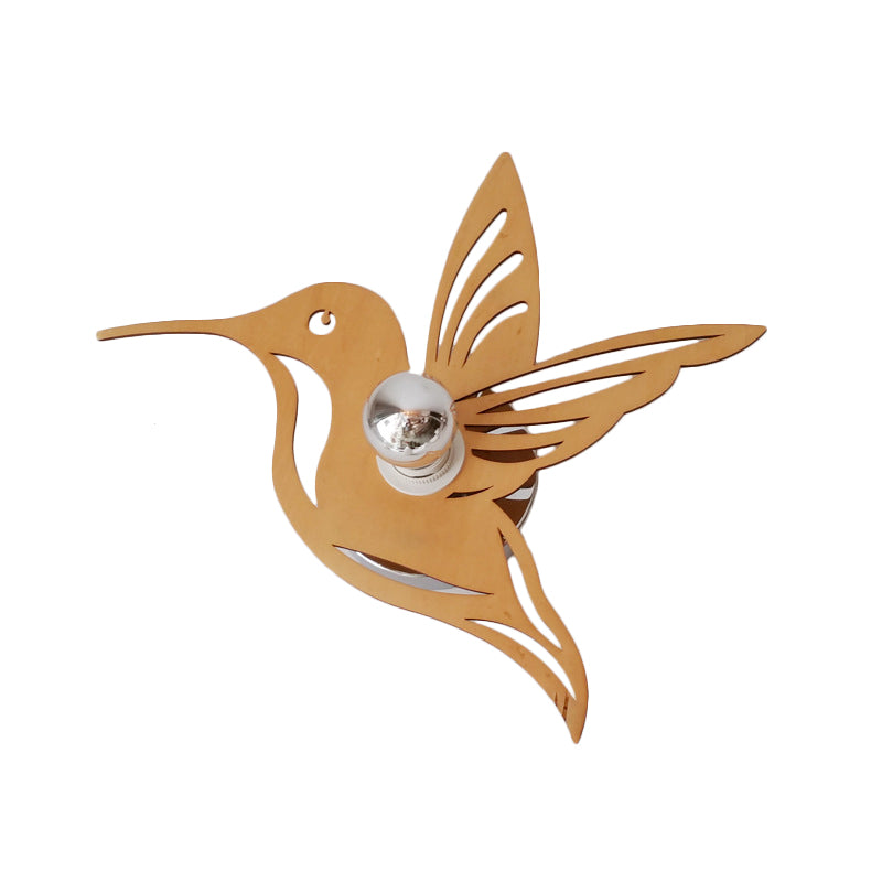 Contemporary Bird Shaped Sconce Light Wood 1 Bulb Bedside Wall Mount Lamp in Beige