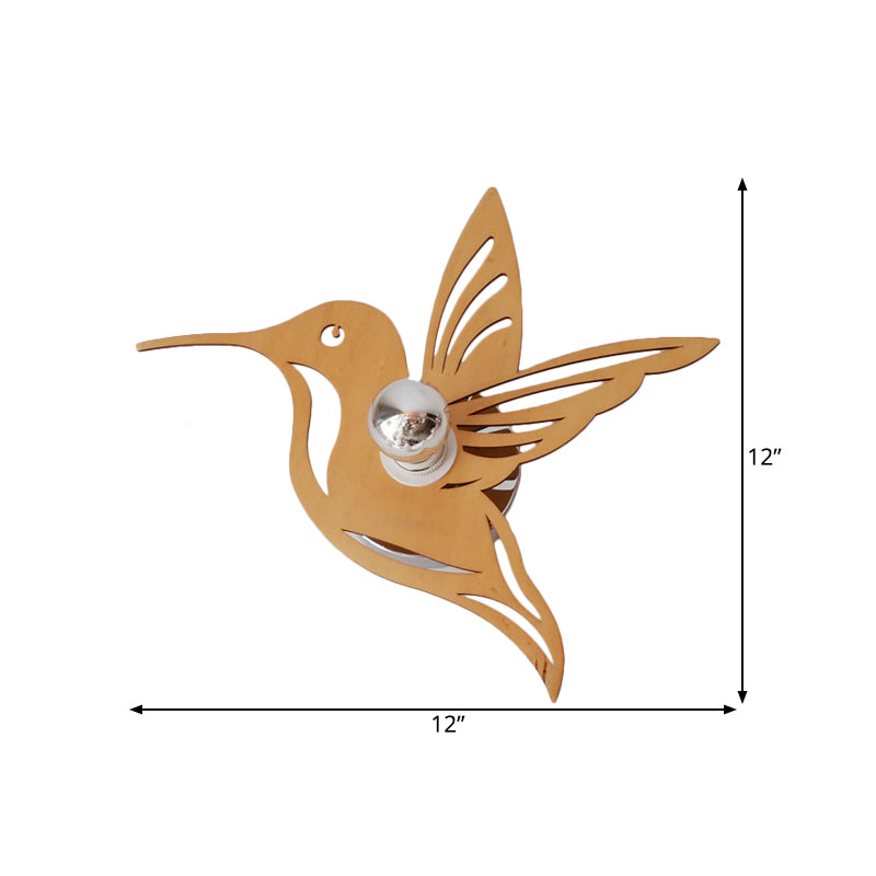 Contemporary Bird Shaped Sconce Light Wood 1 Bulb Bedside Wall Mount Lamp in Beige