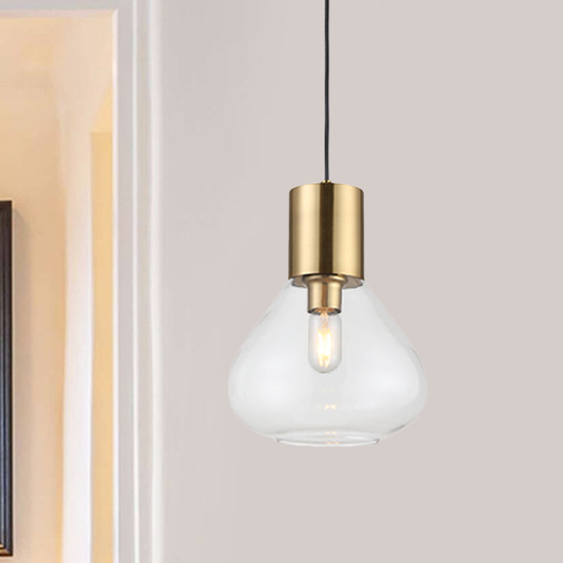 Clear Glass Urn Hanging Lighting Modern 1 Head Gold Finish Ceiling Pendant Lamp over Dining Table
