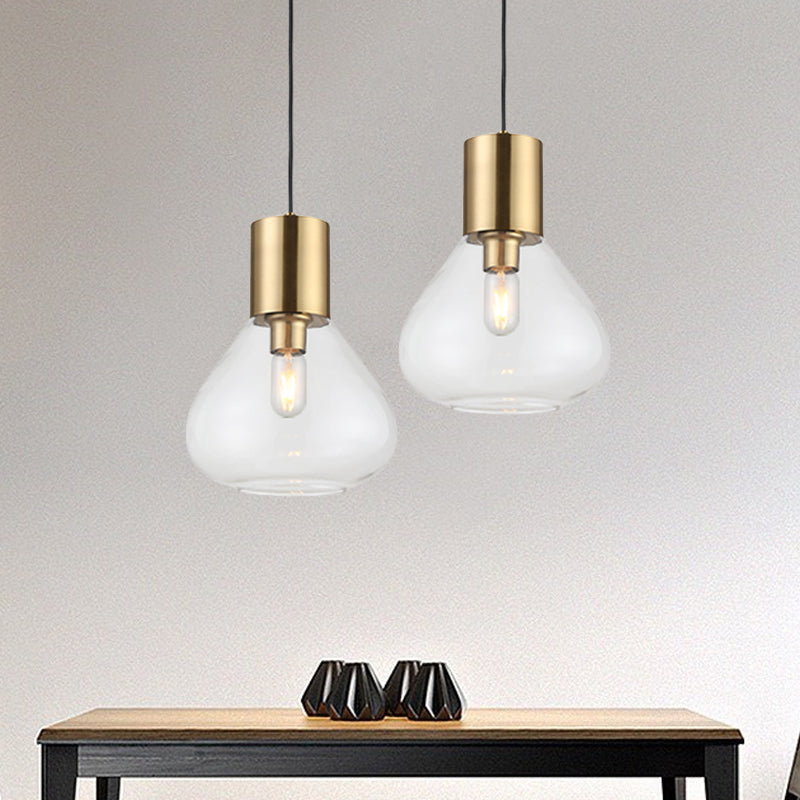 Clear Glass Urn Hanging Lighting Modern 1 Head Gold Finish Ceiling Pendant Lamp over Dining Table