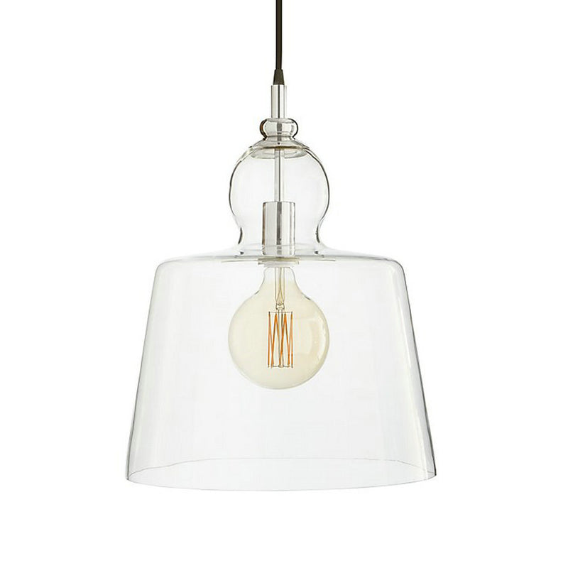 1 Bulb Bedroom Suspension Light Simple Chrome Ceiling Hang Fixture with Upside-Down Trifle Clear Glass Shade