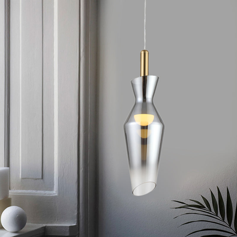 Modernist Urn Shape Hanging Light Kit Smoke Gray Glass Dining Room LED Pendant Lamp Fixture