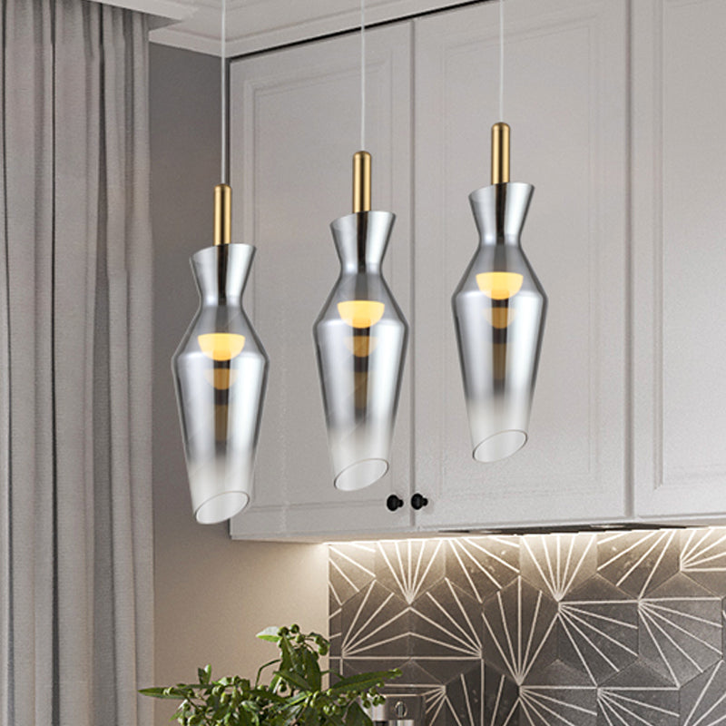 Modernist Urn Shape Hanging Light Kit Smoke Gray Glass Dining Room LED Pendant Lamp Fixture