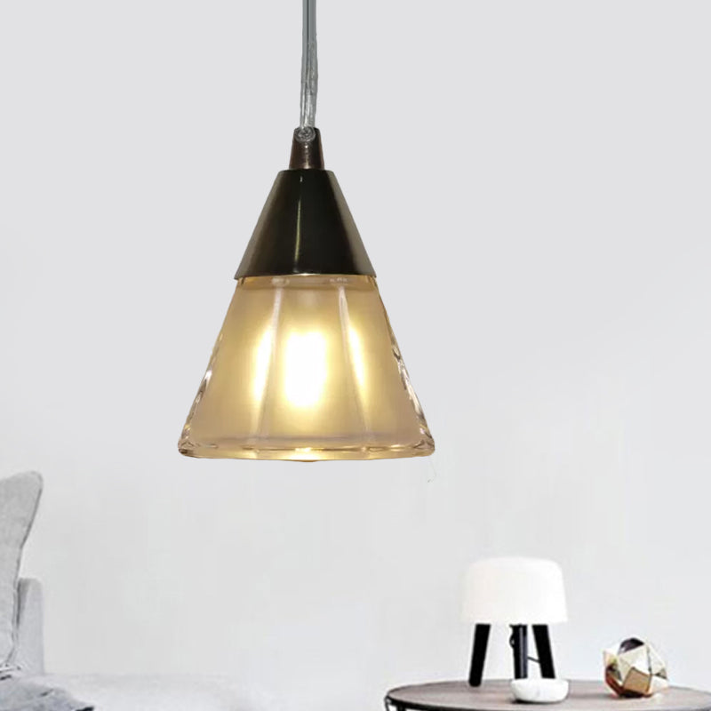 1 Head Bedroom Hanging Lamp Modernism Gold Pendant Lighting with Cone Translucent Glass Shade