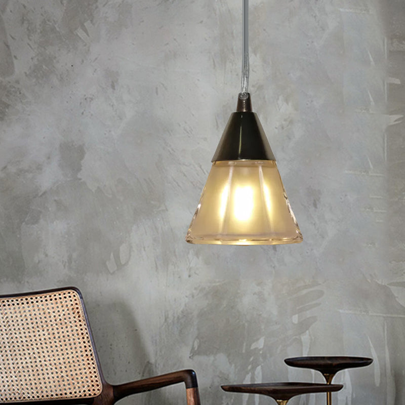 1 Head Bedroom Hanging Lamp Modernism Gold Pendant Lighting with Cone Translucent Glass Shade