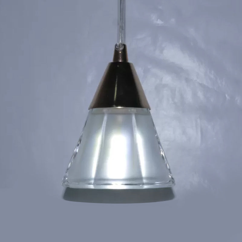 1 Head Bedroom Hanging Lamp Modernism Gold Pendant Lighting with Cone Translucent Glass Shade