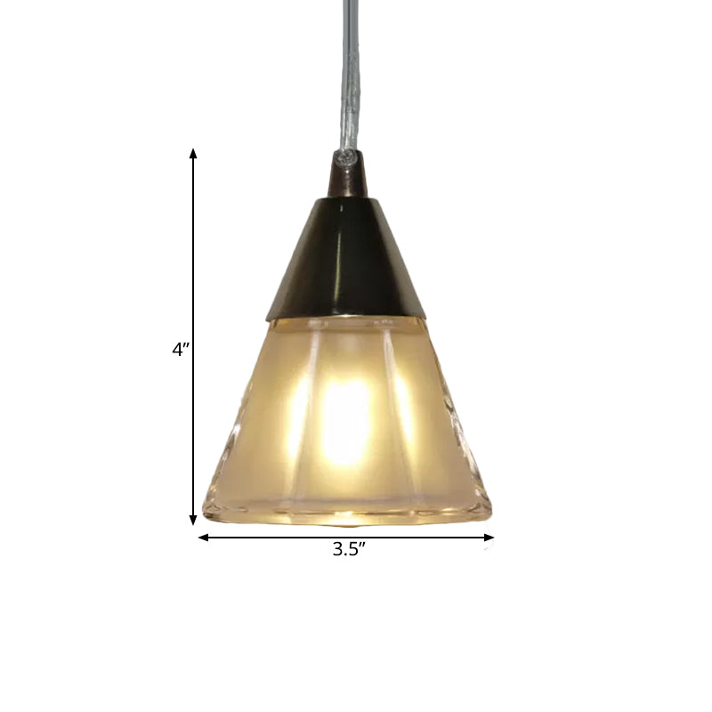 1 Head Bedroom Hanging Lamp Modernism Gold Pendant Lighting with Cone Translucent Glass Shade