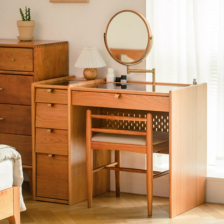 Scandinavian Drawers Dressing Table Solid Wood Dresser Mirrored Vanity Set