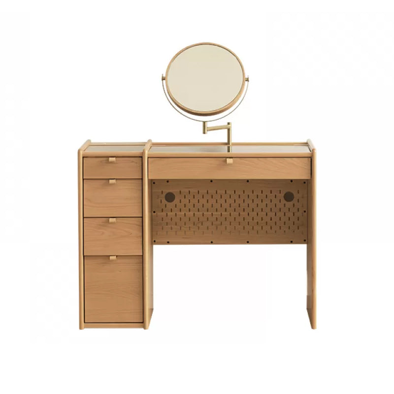 Scandinavian Drawers Dressing Table Solid Wood Dresser Mirrored Vanity Set