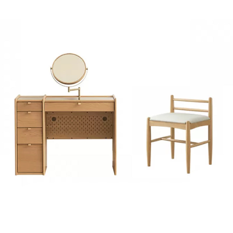 Scandinavian Drawers Dressing Table Solid Wood Dresser Mirrored Vanity Set