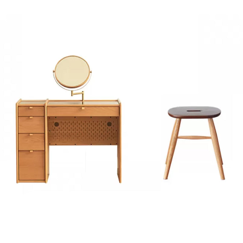 Scandinavian Drawers Dressing Table Solid Wood Dresser Mirrored Vanity Set