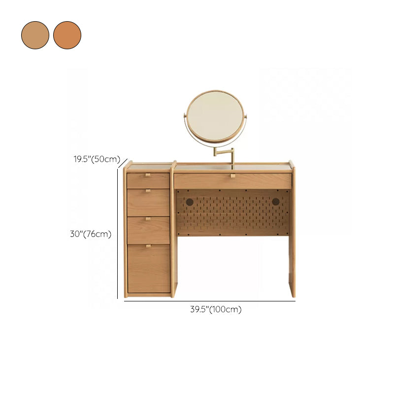 Scandinavian Drawers Dressing Table Solid Wood Dresser Mirrored Vanity Set