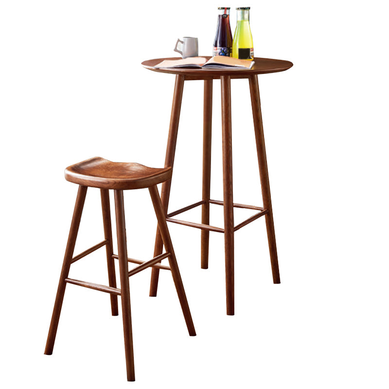 Modern Style Bar Table Set 1/2/3 Pieces Round Solid Wood Bar table with Backless Stools