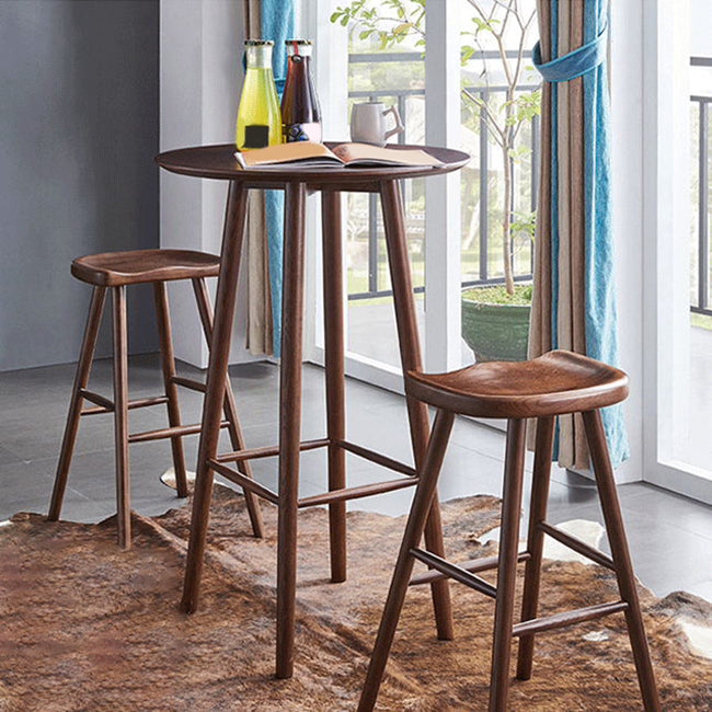 Modern Style Bar Table Set 1/2/3 Pieces Round Solid Wood Bar table with Backless Stools