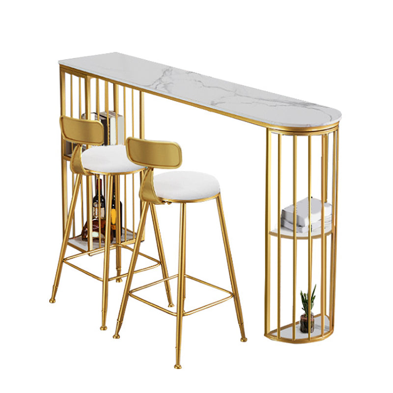 Glam Style Bar Bistro Set 1/3 Pieces Stone Bar-Height Bar table with Upholstered Stools