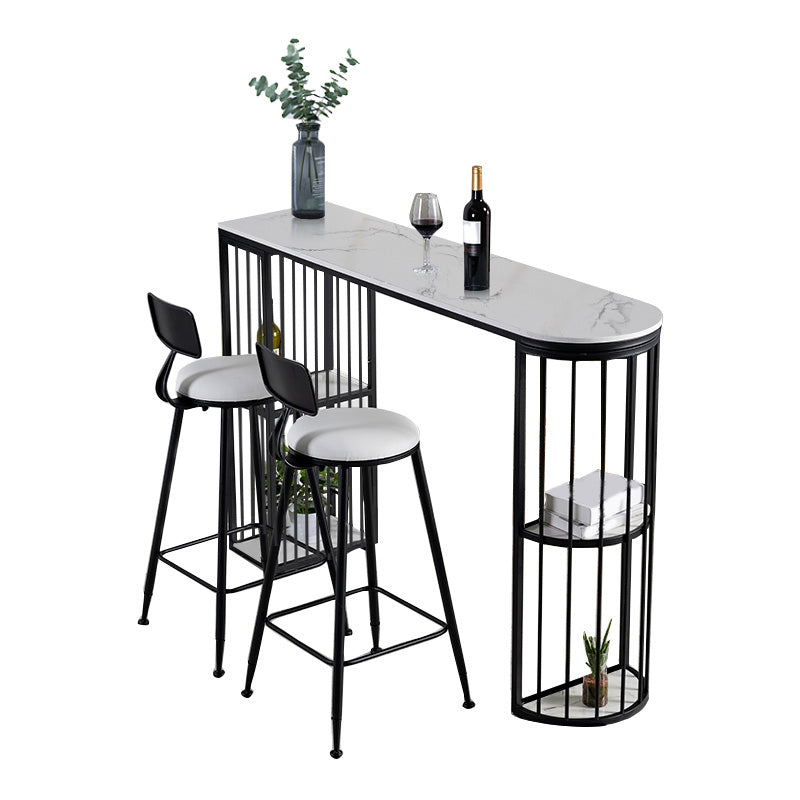 Glam Style Bar Bistro Set 1/3 Pieces Stone Bar-Height Bar table with Upholstered Stools