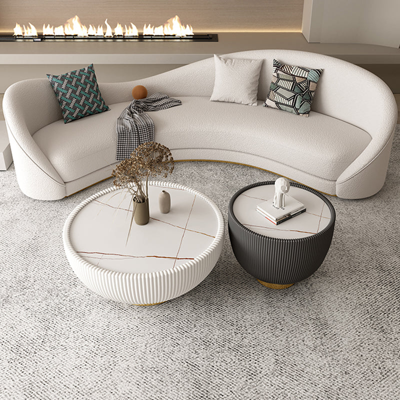 Northern European Curved Sofa 31.5" High Wool Settee in Beige
