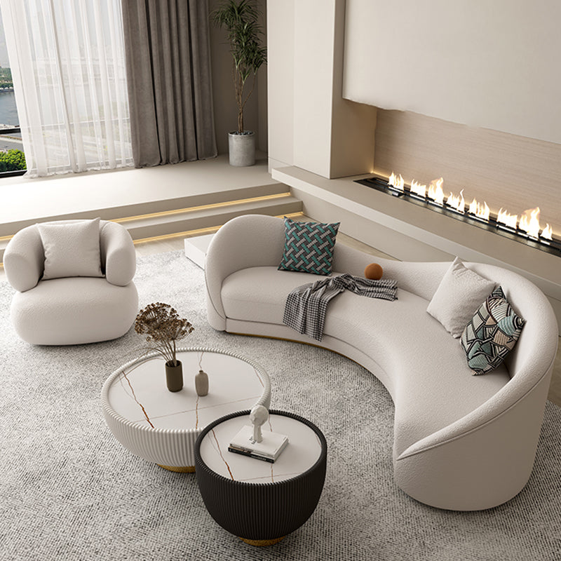 Northern European Curved Sofa 31.5" High Wool Settee in Beige