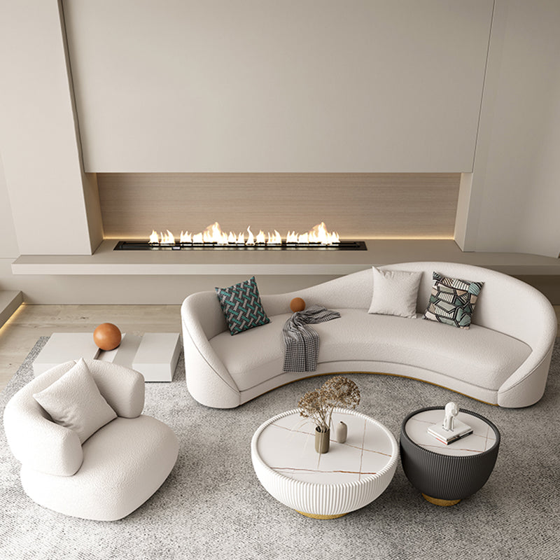 Northern European Curved Sofa 31.5" High Wool Settee in Beige