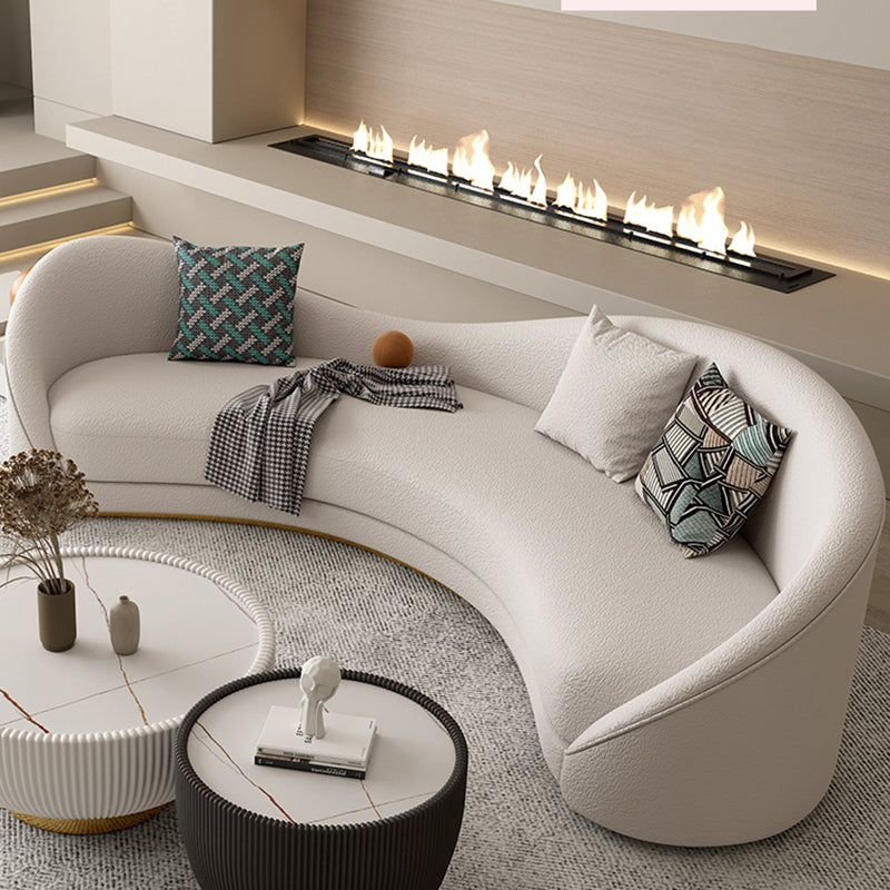 Northern European Curved Sofa 31.5" High Wool Settee in Beige