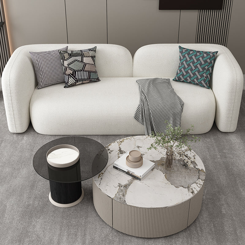 Scandinavian Wool Seating Tuxedo Arm Living Room Sofa in White