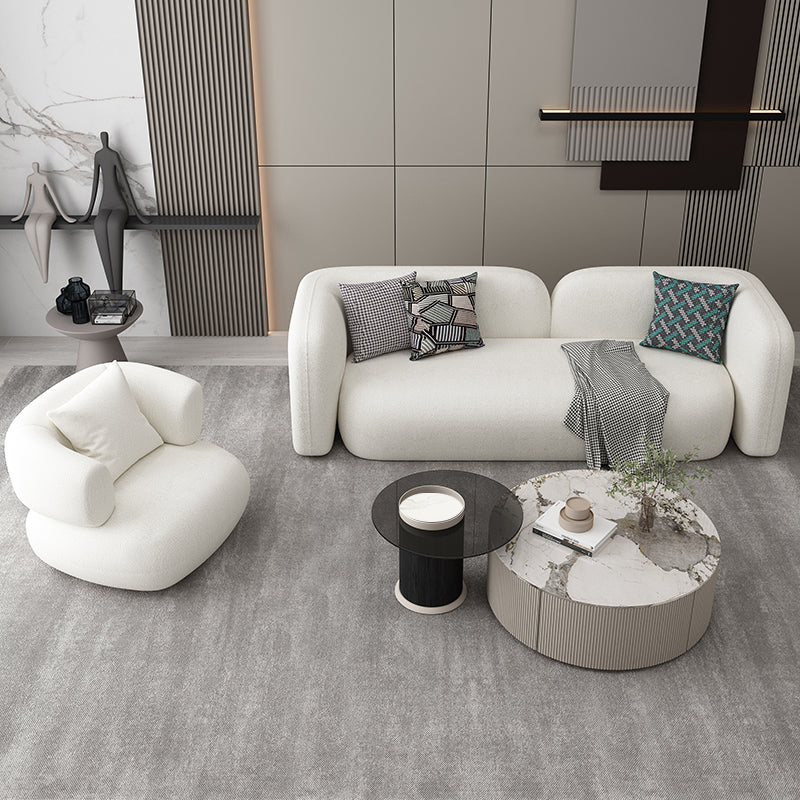 Scandinavian Wool Seating Tuxedo Arm Living Room Sofa in White