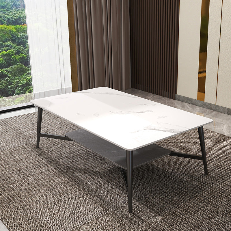 4 Legs Slate Cocktail Table Shelf Included Rectangular Coffee Table