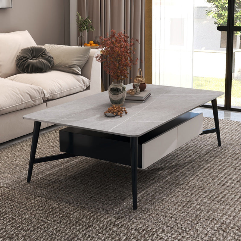 4 Legs Slate Cocktail Table Shelf Included Rectangular Coffee Table