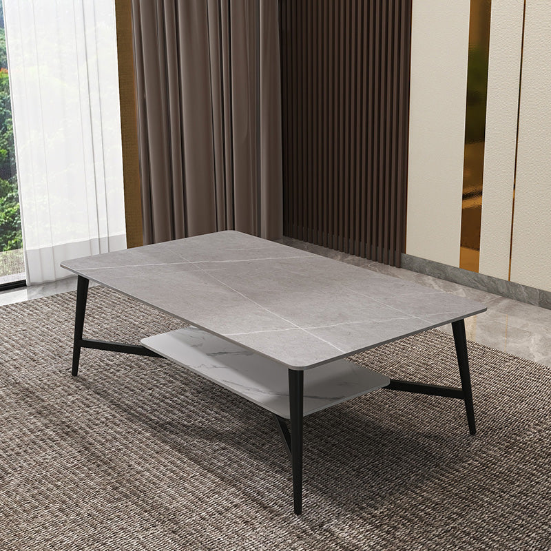 4 Legs Slate Cocktail Table Shelf Included Rectangular Coffee Table
