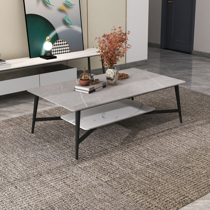 4 Legs Slate Cocktail Table Shelf Included Rectangular Coffee Table