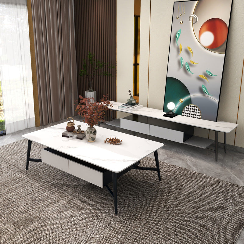 4 Legs Slate Cocktail Table Shelf Included Rectangular Coffee Table