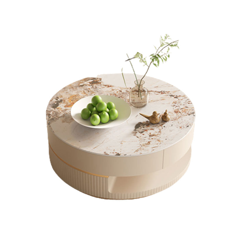 Slate Coffee Table Round Abstract Coffee Cocktail Table with Storage Drawers