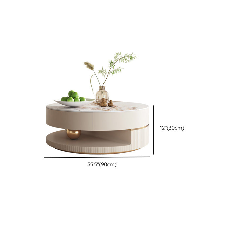 Slate Coffee Table Round Abstract Coffee Cocktail Table with Storage Drawers