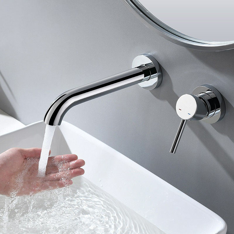 Low Arc Sink Faucet Wall Mounted 2 Holes Single Lever Handle Bathroom Sink Faucet
