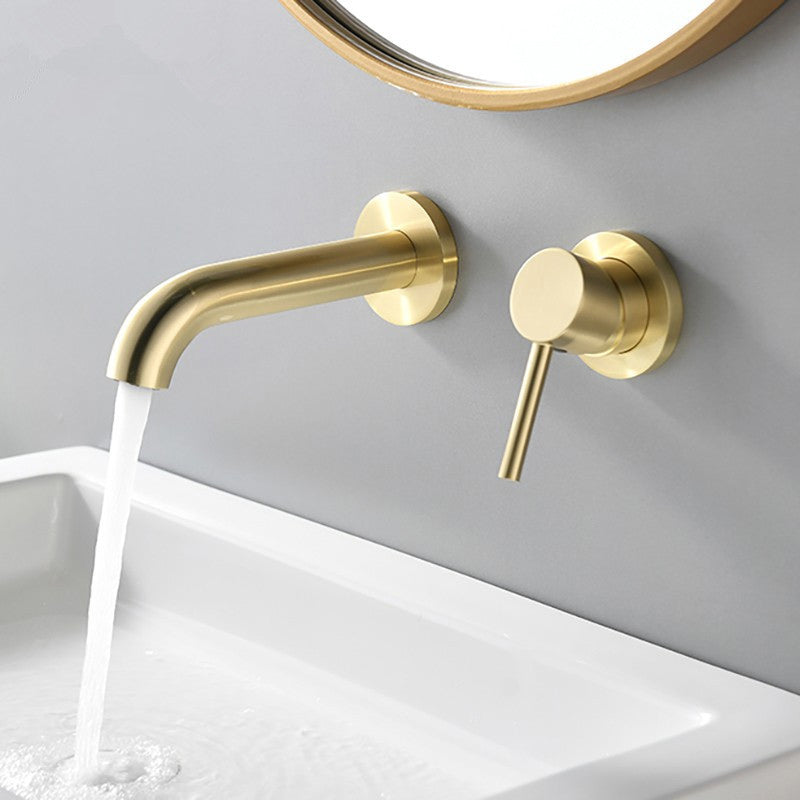 Low Arc Sink Faucet Wall Mounted 2 Holes Single Lever Handle Bathroom Sink Faucet